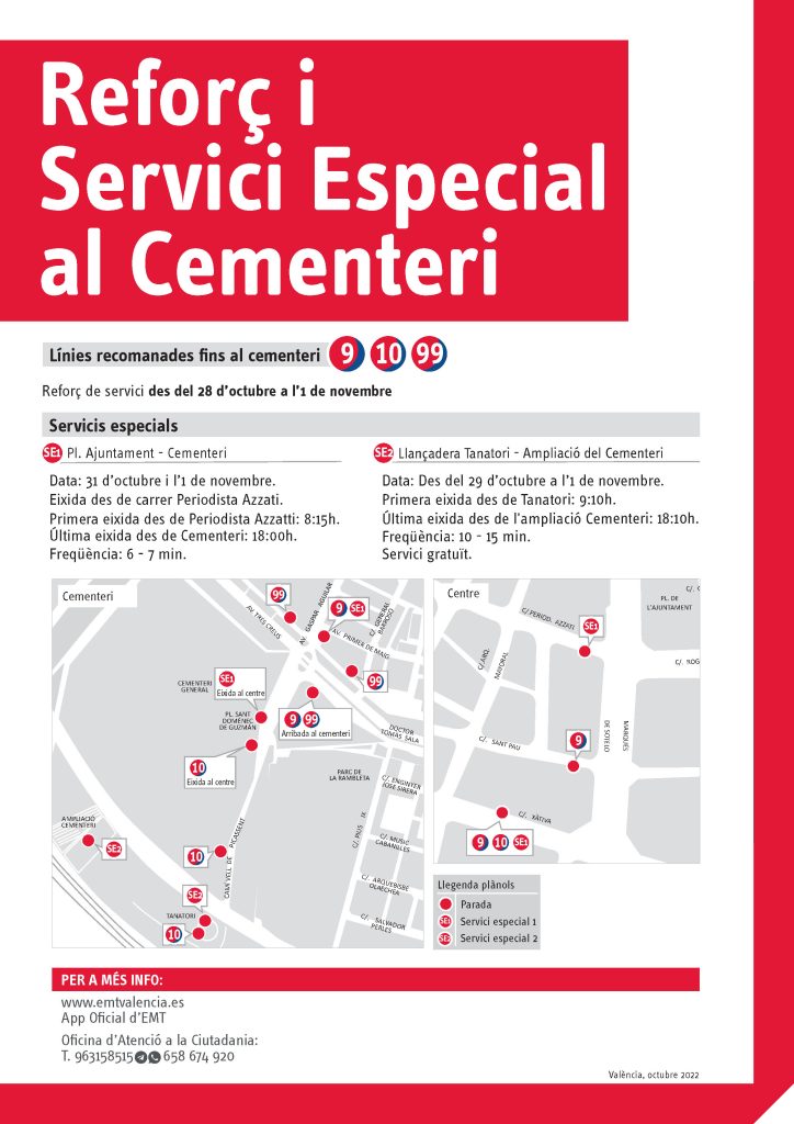 Cartel refuerzo y servicio especial en el puente de todos los santos