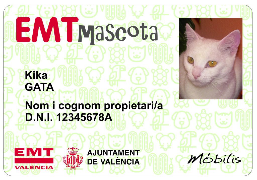 Imagen de una tarjeta de EMT mascota con la foto de un gato