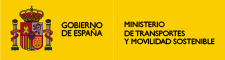 Sobre un fondo amarillo vemos el escudo de España junto al texto «Gobierno de España», al otro lado de un separador vertical tenemos el texto «Ministerio de Transportes, movilidad y agenda urbana»
