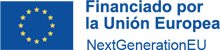 La bandera europea, un círculo formado por doce estrellas amarillas de cinco puntas, junto a ella tenemos el texto «Financiado por la Unión Europea, NextGenerationEU»