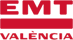 Logo de la Empresa Municipal de Transportes de Valencia, en color rojo vemos las letras «EMT» sobre una línea gruesa, bajo esta tenemos el texto «Valencia»